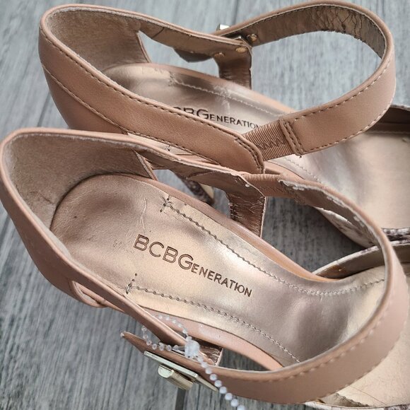 BCBGeneration Nude Snakeskin Pointed Toe Ankle Strap Heels Size 7.5 Womens - Picture 8 of 15